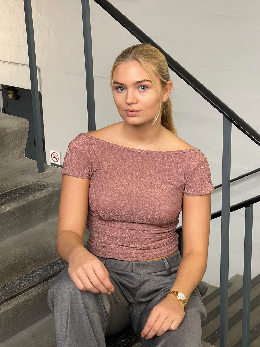 Sybille glitter top - Lyserød