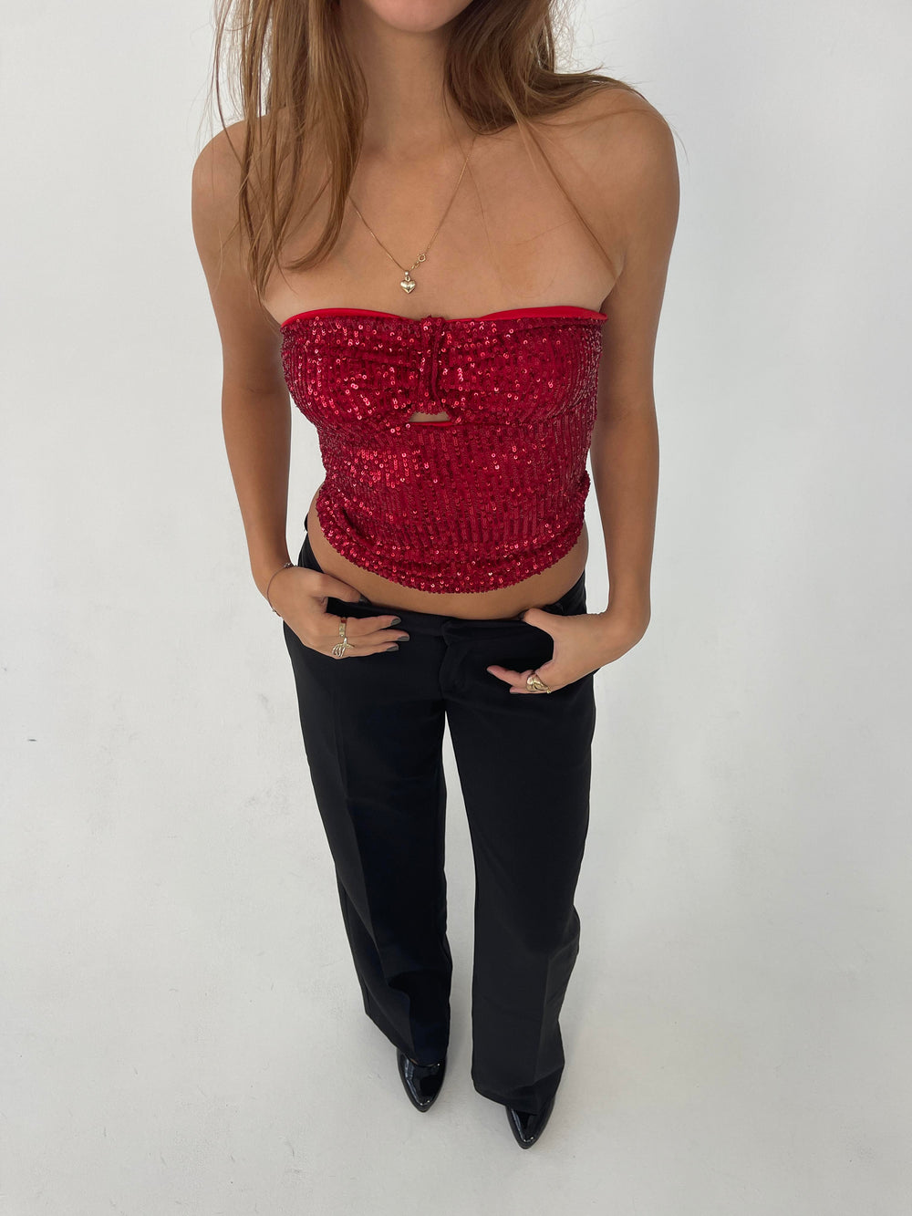 Margot paillet top - Rød