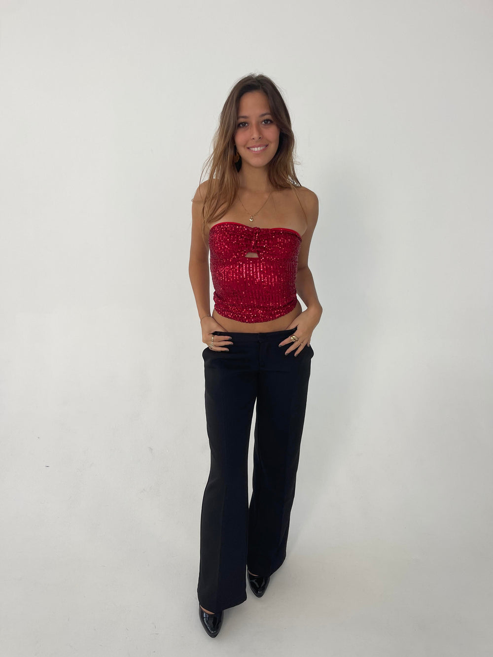 Margot paillet top - Rød