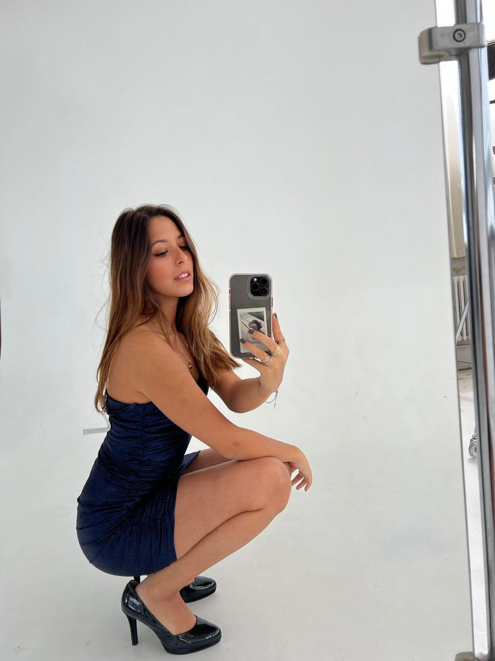 Louisiana one shoulder glimmer kjole - blå