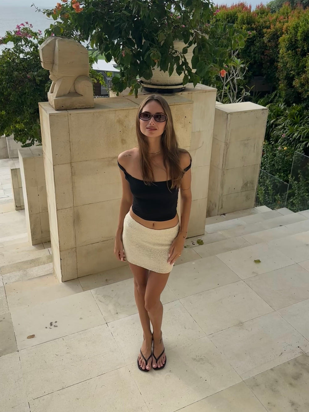 Bella mini nederdel med pallietter - Off white
