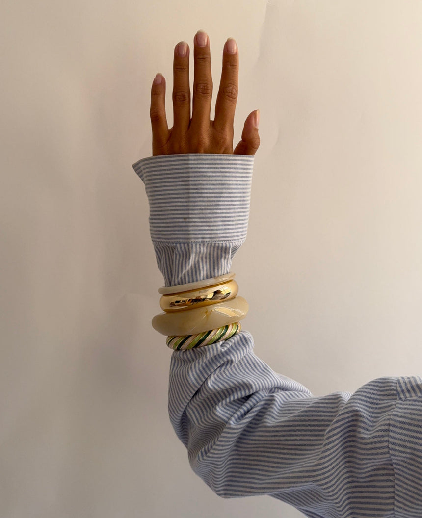 Armbånd med striber - Grøn/hvid/guld