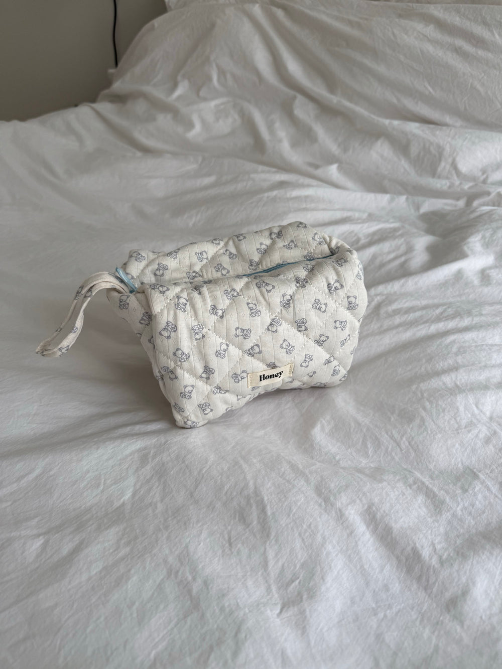 Honey lille toilettaske - Off white med bamser