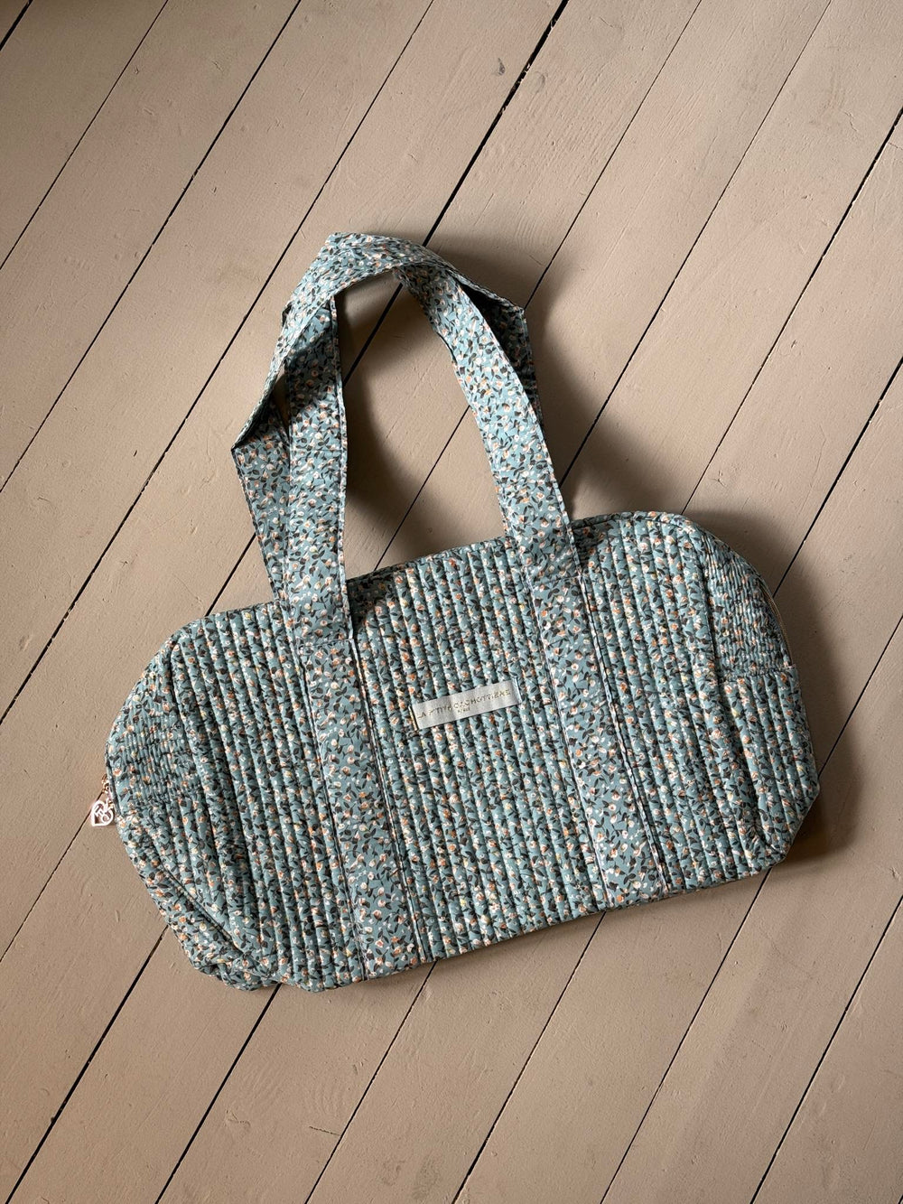 Mykonos rund taske med blomster - Turkis