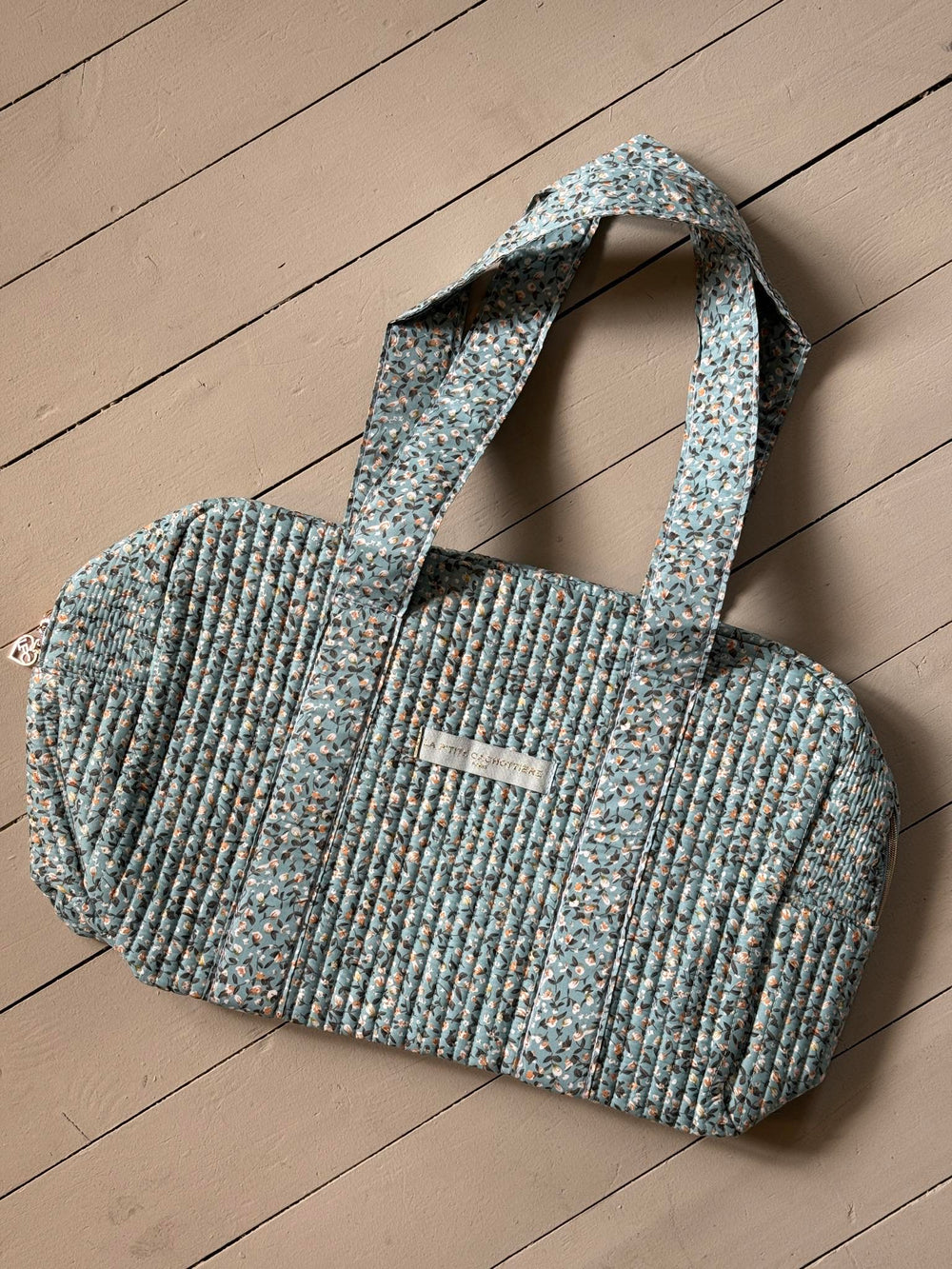 Mykonos rund taske med blomster - Turkis