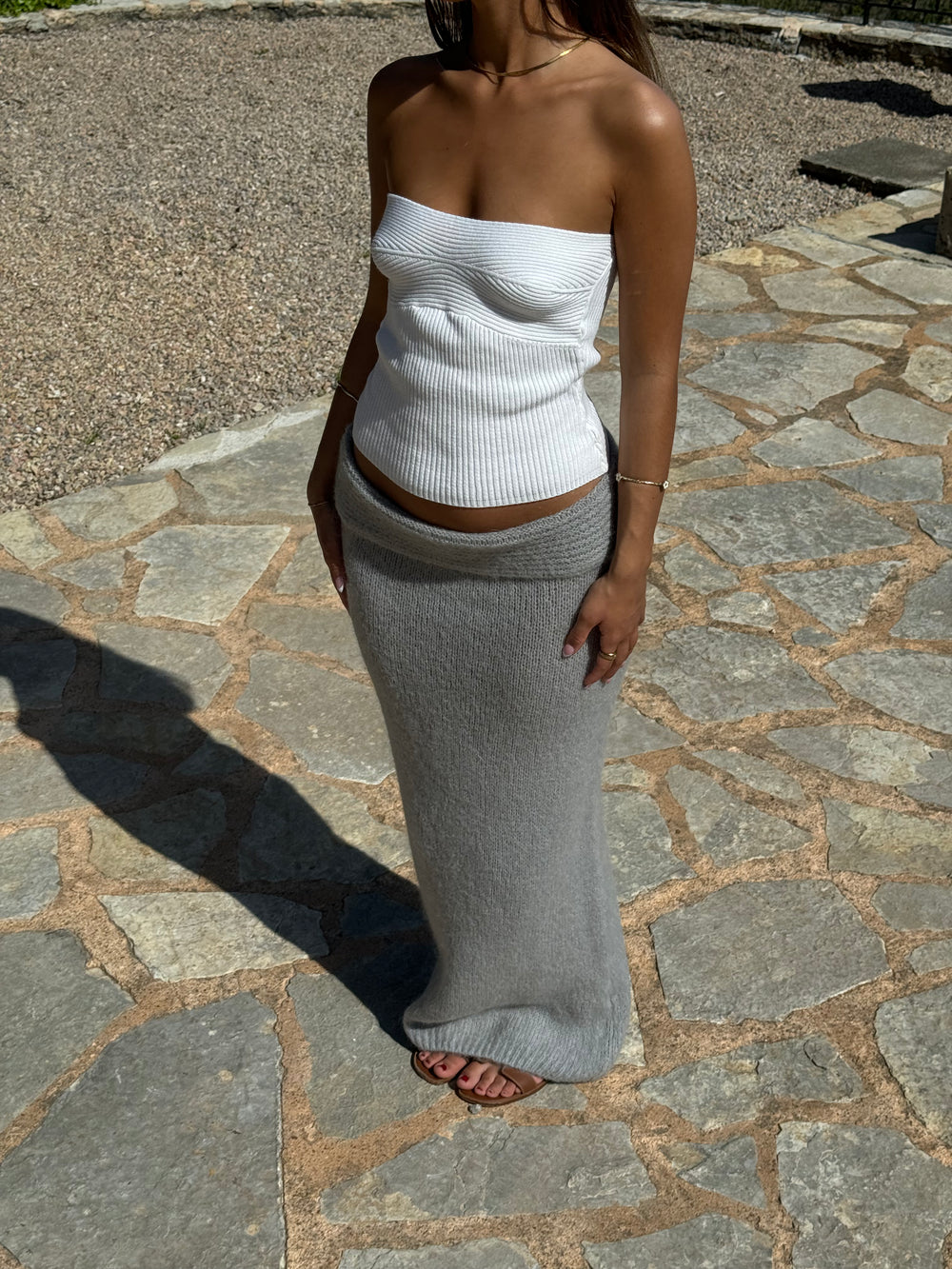 Sefina maxi striknederdel - Lys grå