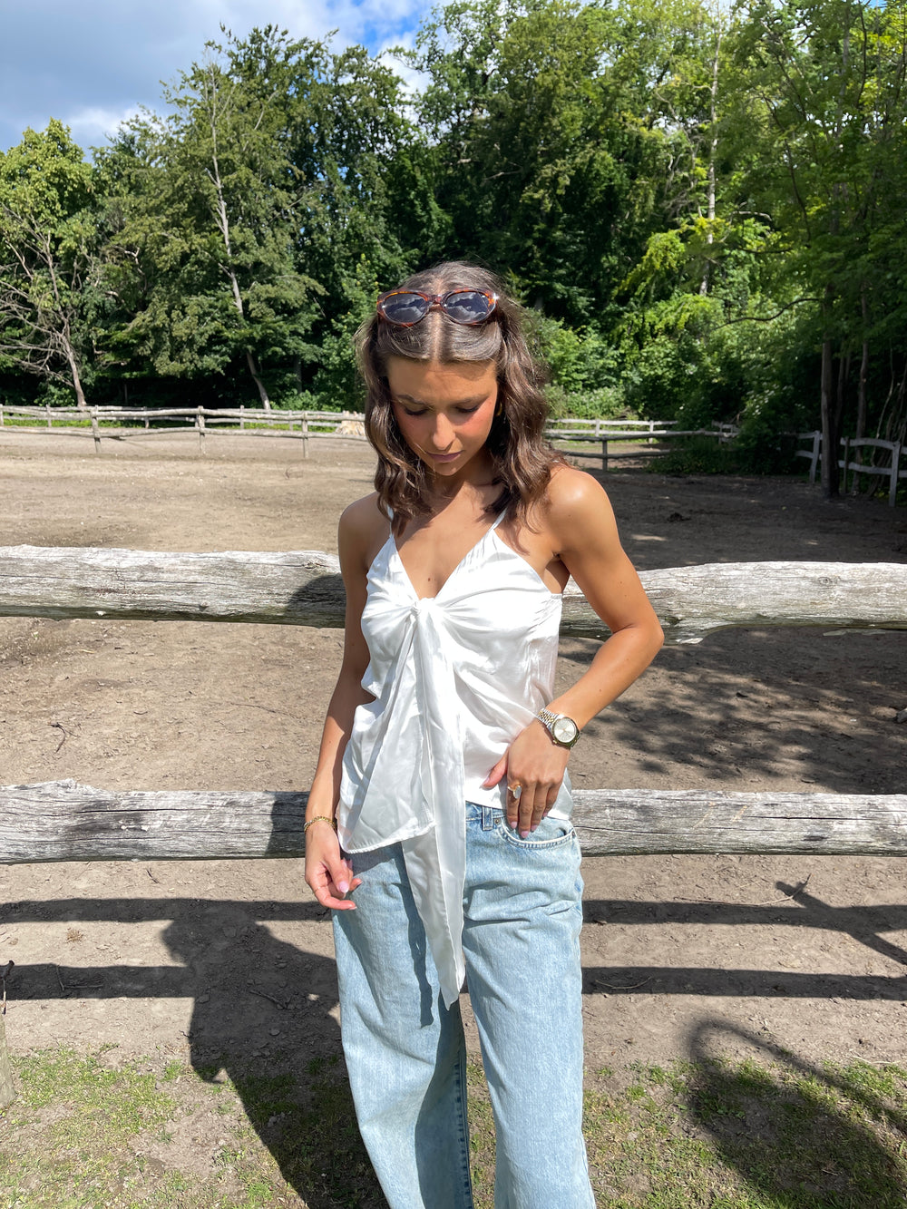 Blair satin binde top - Hvid