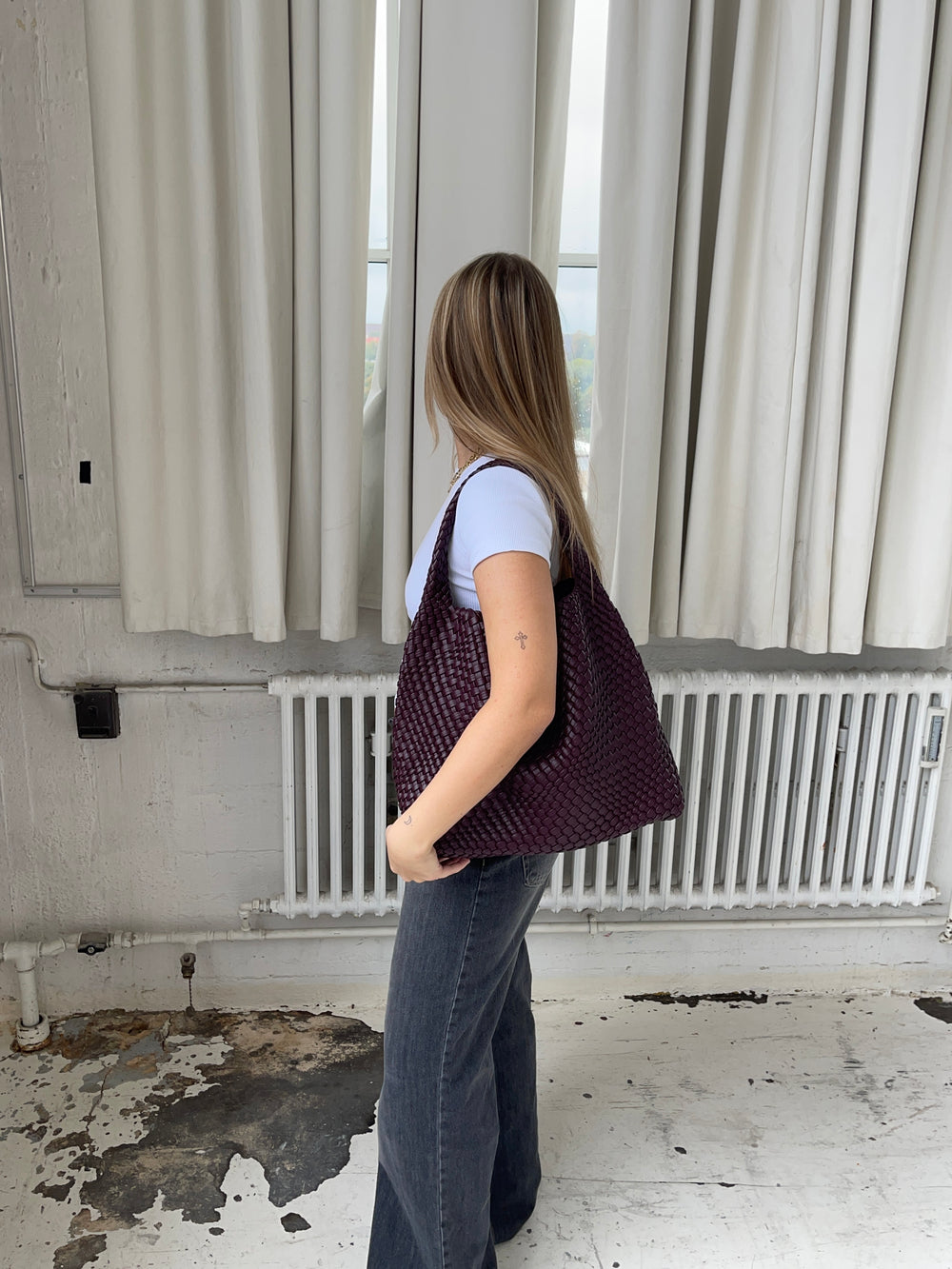 New York flettet taske - Bordeaux/lilla