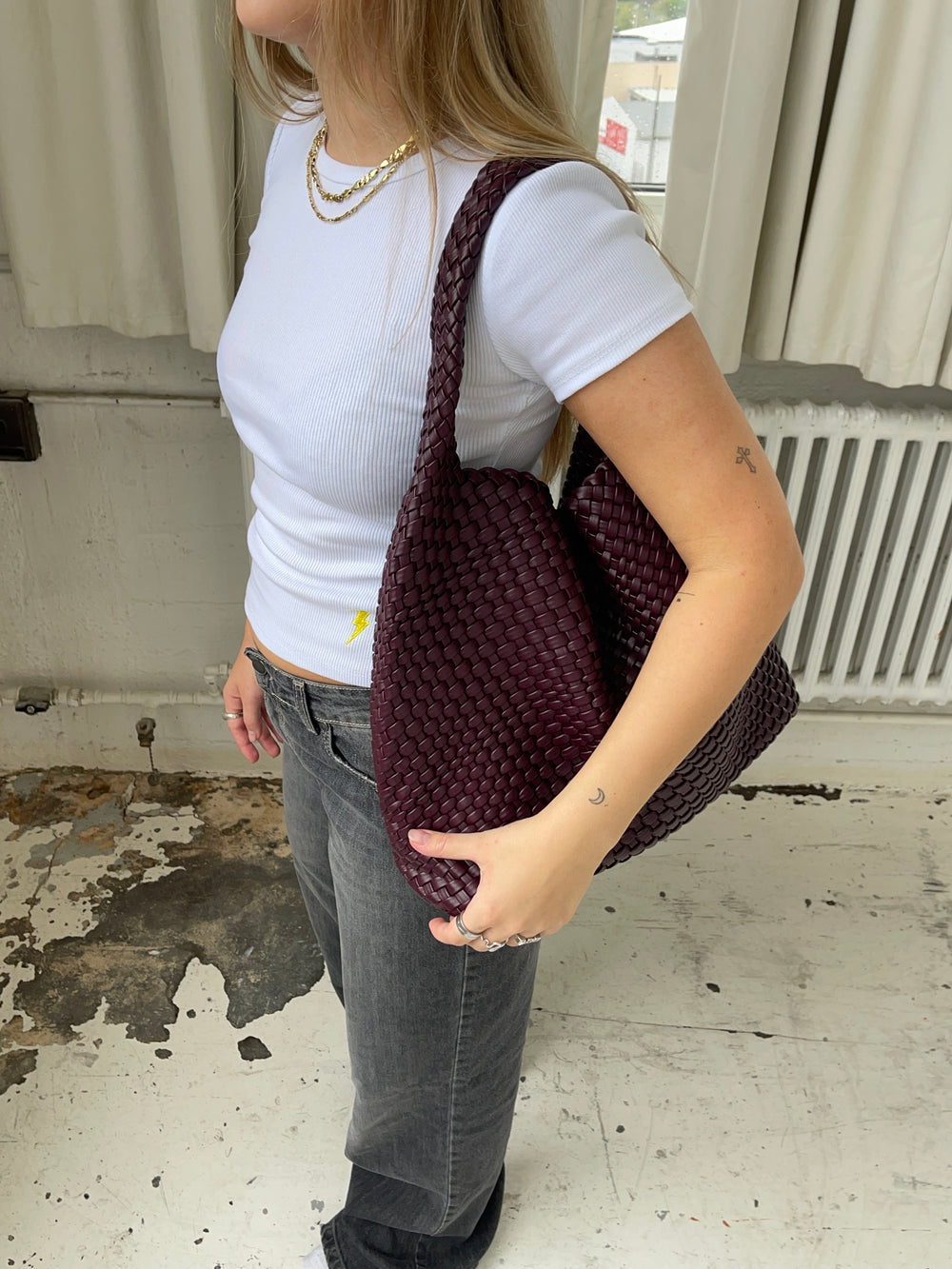 New York flettet taske - Bordeaux/lilla