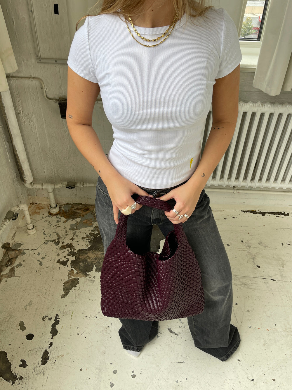 New York flettet taske - Bordeaux/lilla