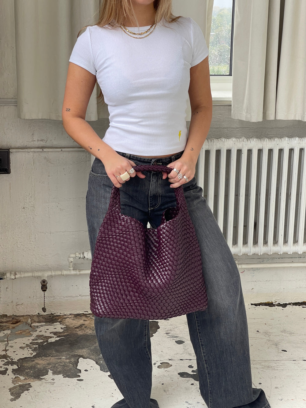 New York flettet taske - Bordeaux/lilla