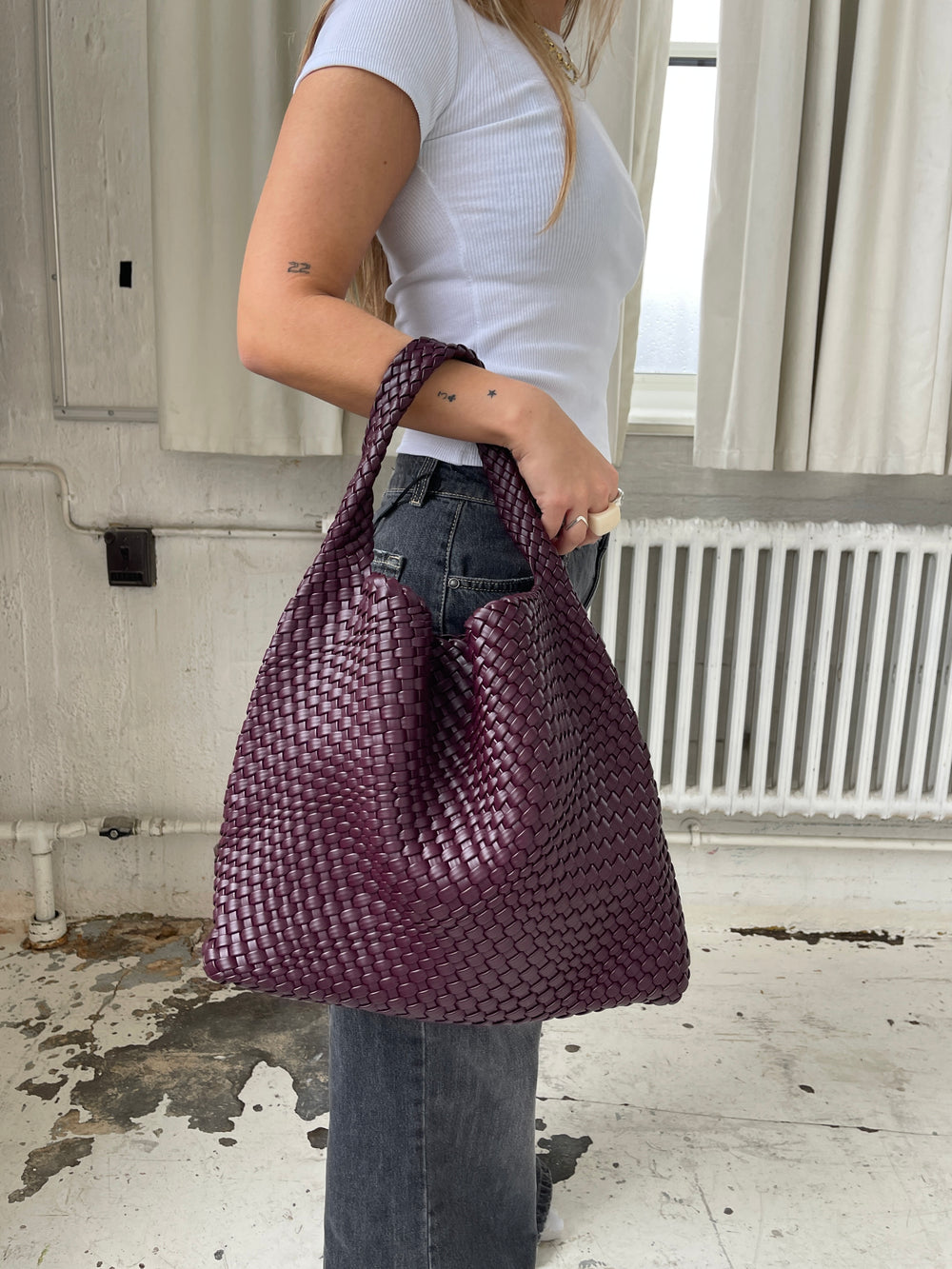 New York flettet taske - Bordeaux/lilla