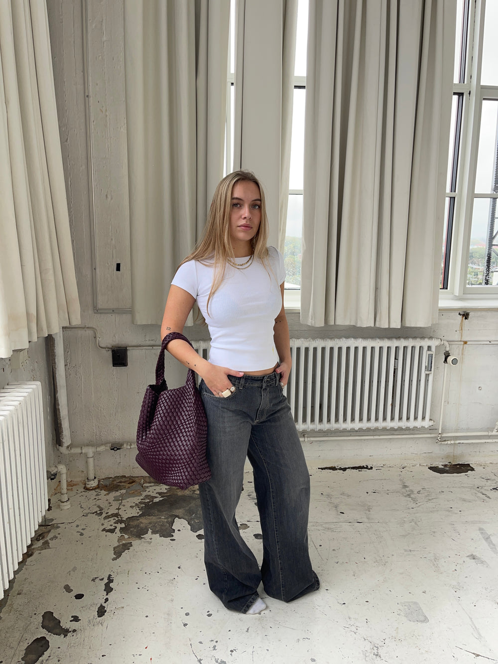 New York flettet taske - Bordeaux/lilla