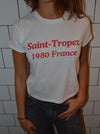 "Saint-Tropez 1980 France" baby tee - Hvid