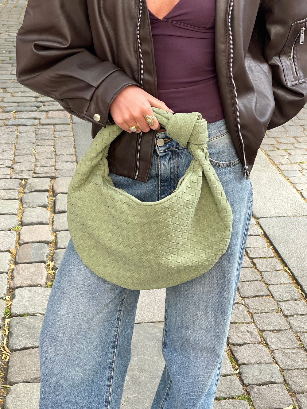 Florence taske i ruskind - Lys grøn