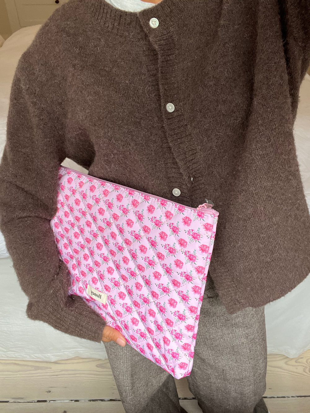 Honey computer sleeve - Lyserød med lyserøde roser