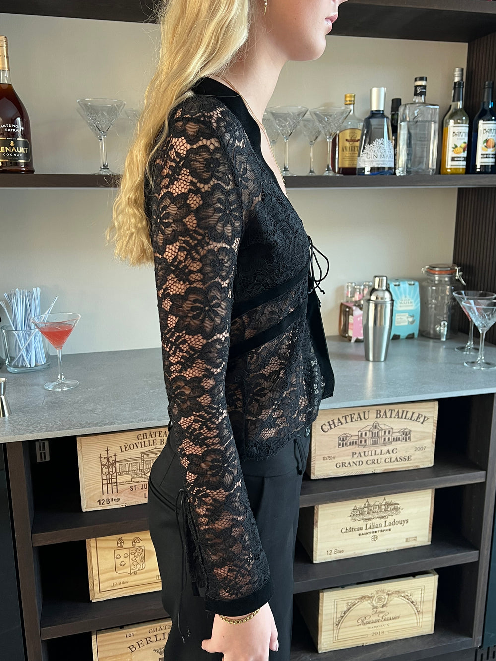 Isamara blonde bluse med velour - sort
