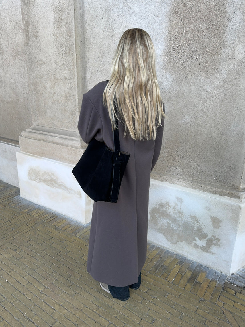 Barcelona skuldertaske i ruskind - Sort