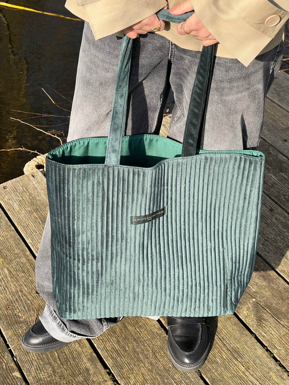 Zakynthos net i velour - mørkegrøn