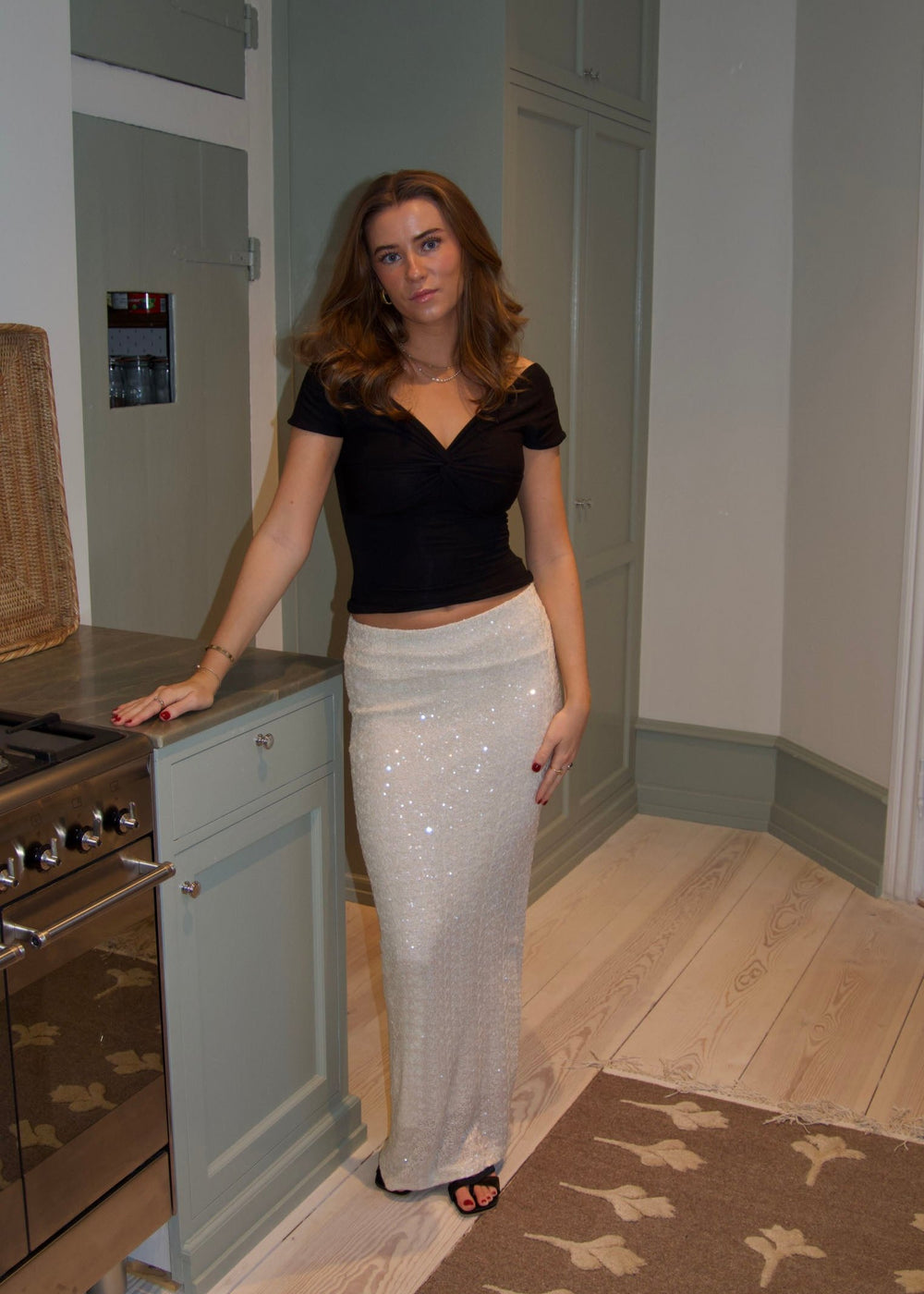 Bella maxi nederdel med pallietter - Off white