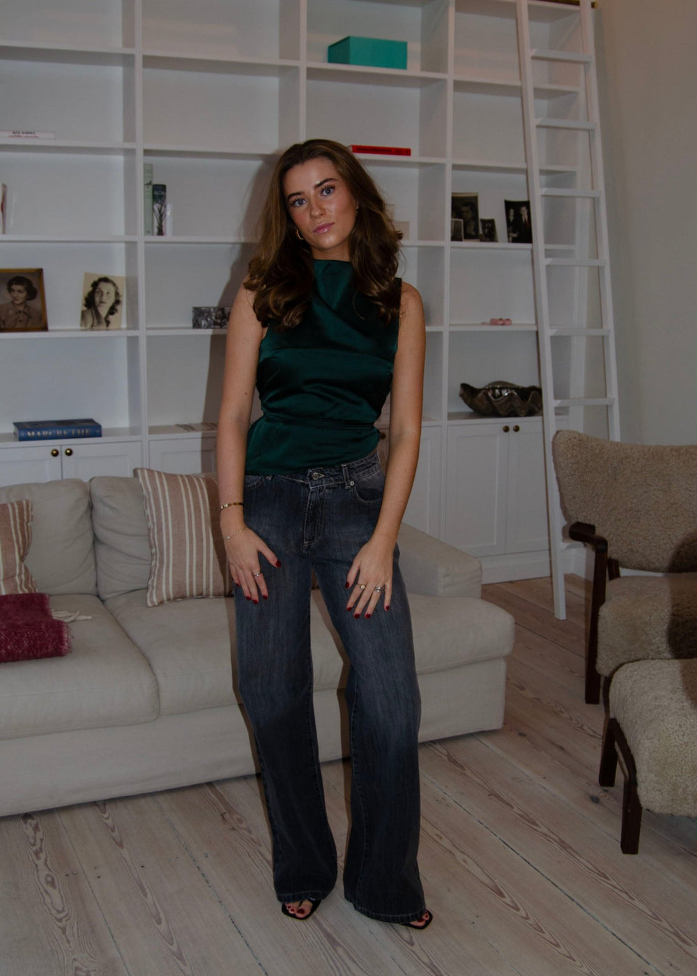 Zandra satin top - Mørk grøn