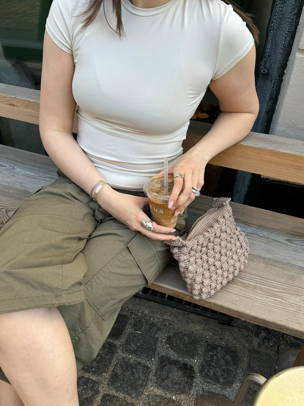 Hæklet clutch - Beige