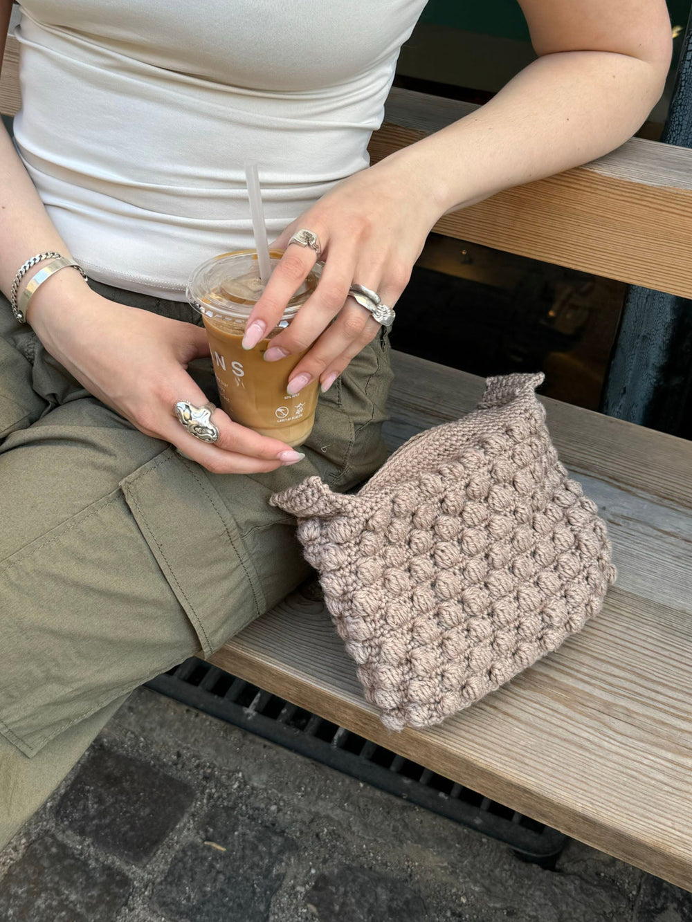 Hæklet clutch - Beige