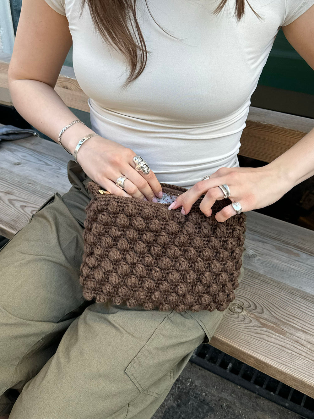 Hæklet clutch - Brun