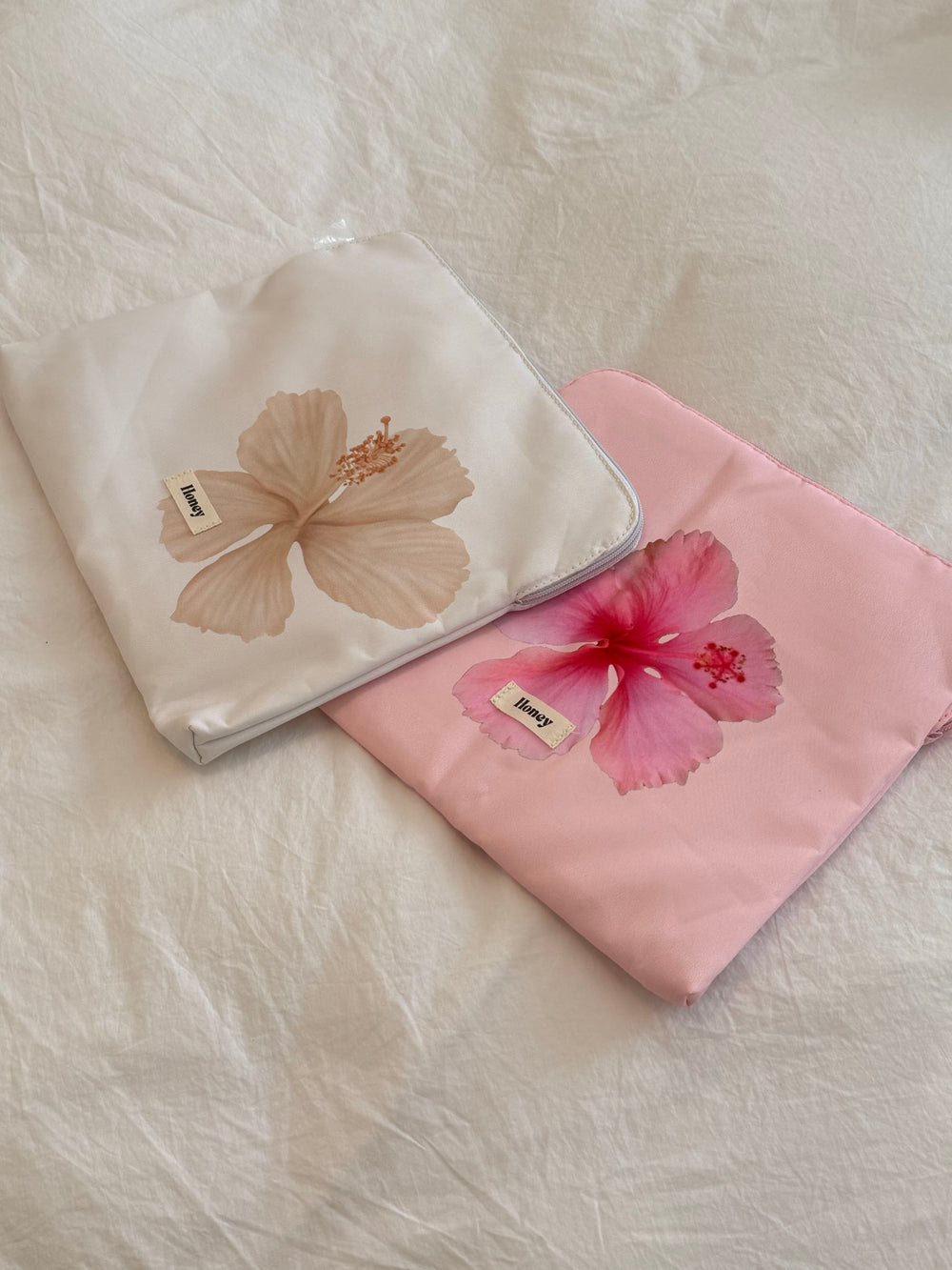 Honey computer sleeve - Hvid med beige blomst