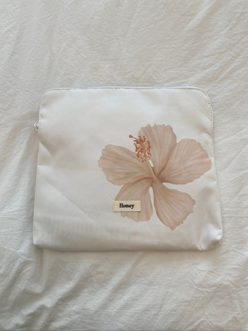 Honey computer sleeve - Hvid med beige blomst