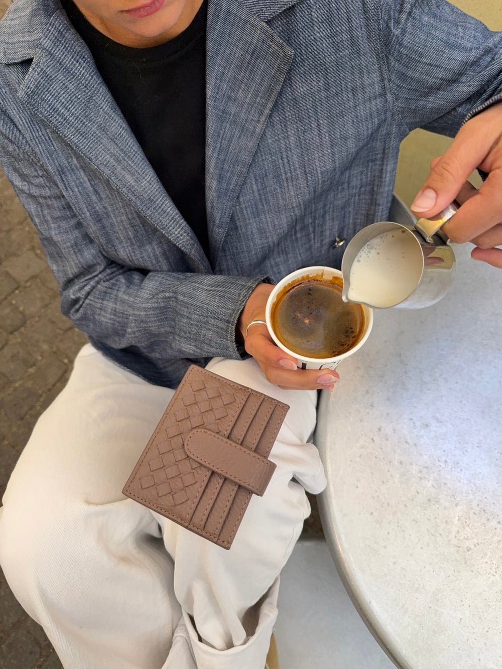 Boston flettet kortholder - Taupe