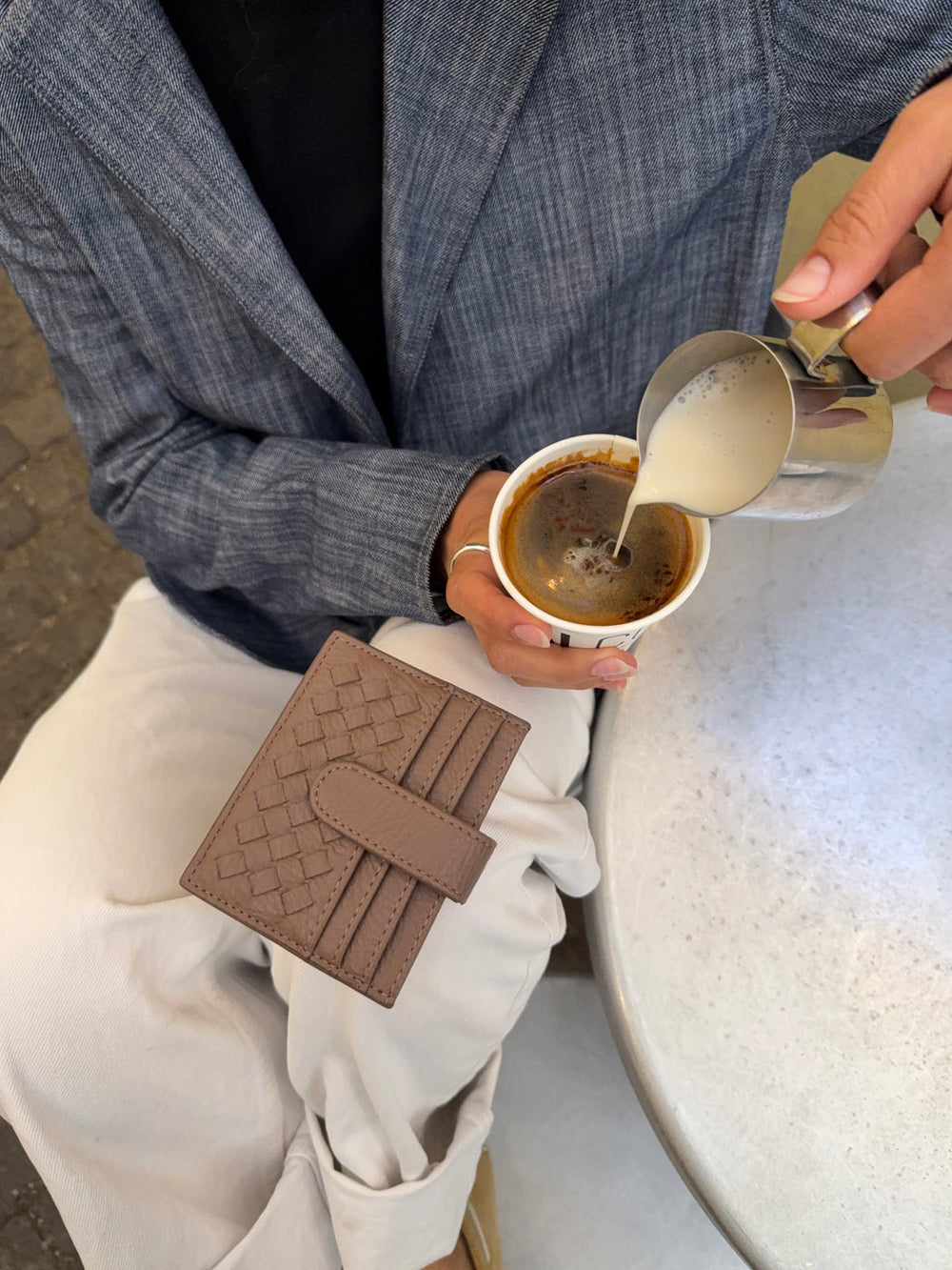 Boston flettet kortholder - Taupe