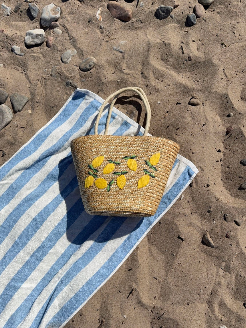 Terlizzi flettet taske med citroner - Beige/gul