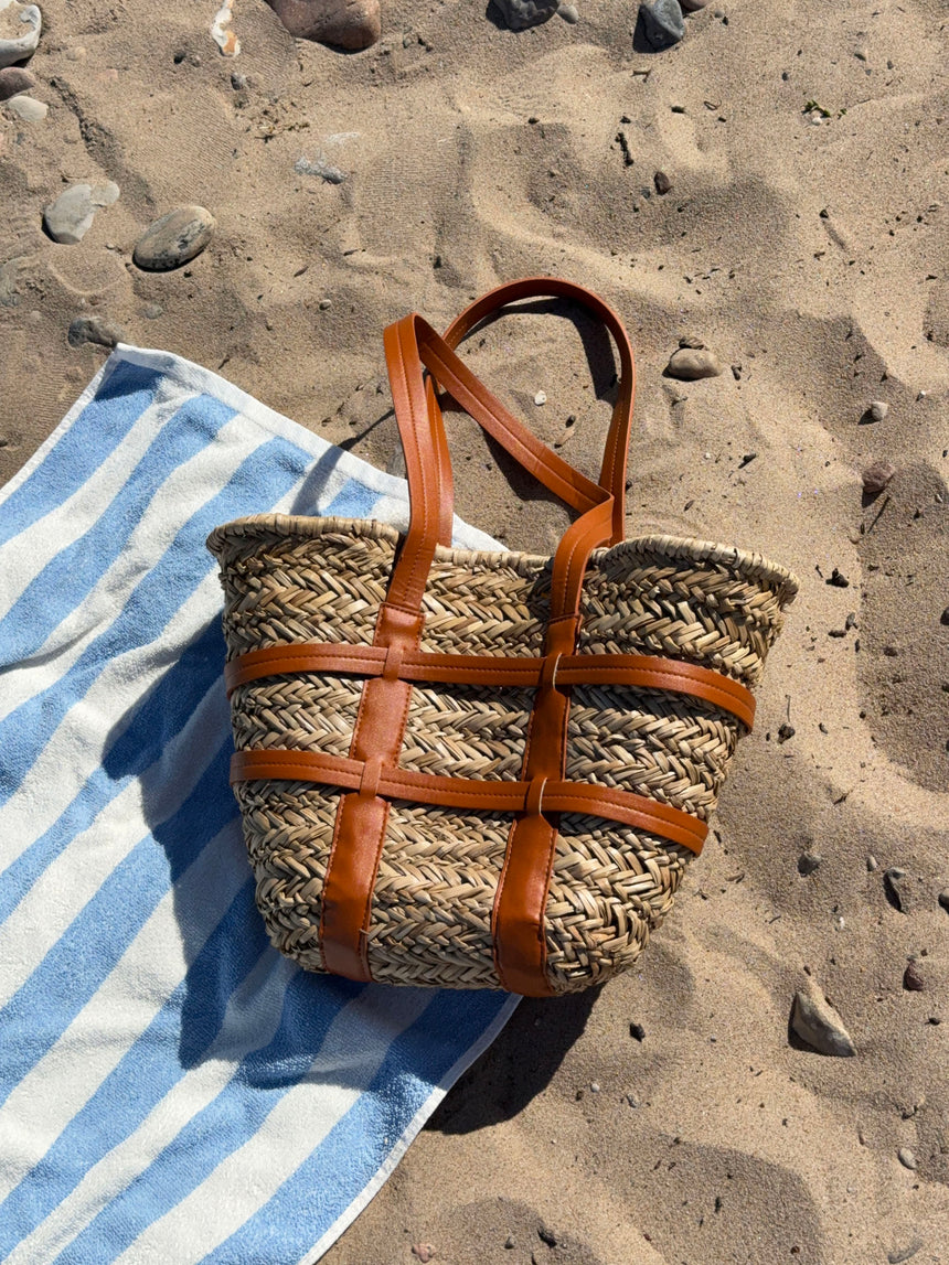 Puglia flettet taske med læder detaljer - Beige/brun