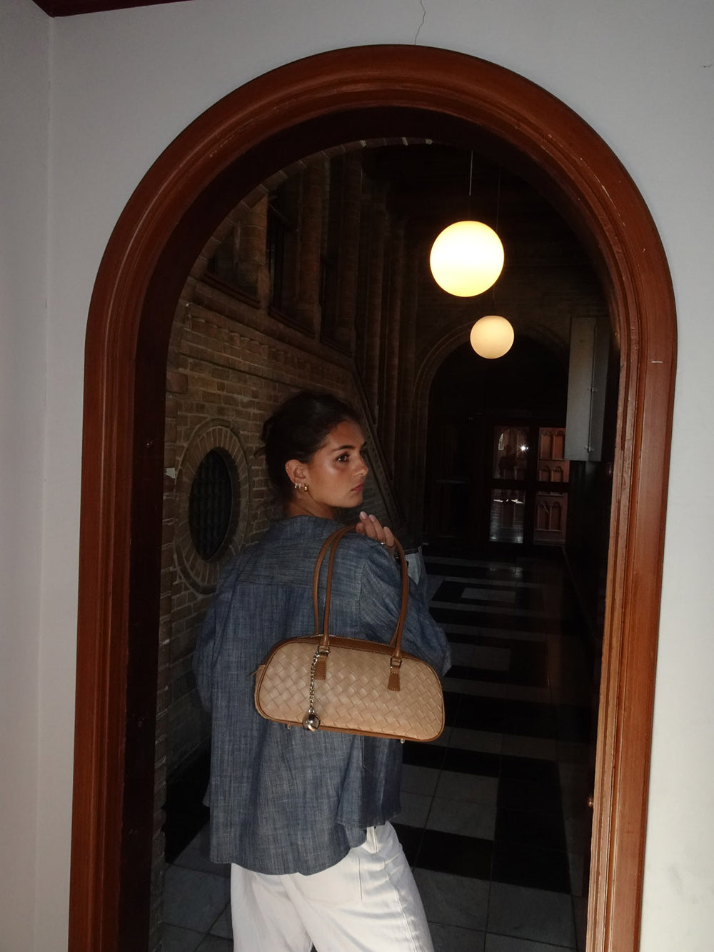 Noella håndtaske med mønster - Beige