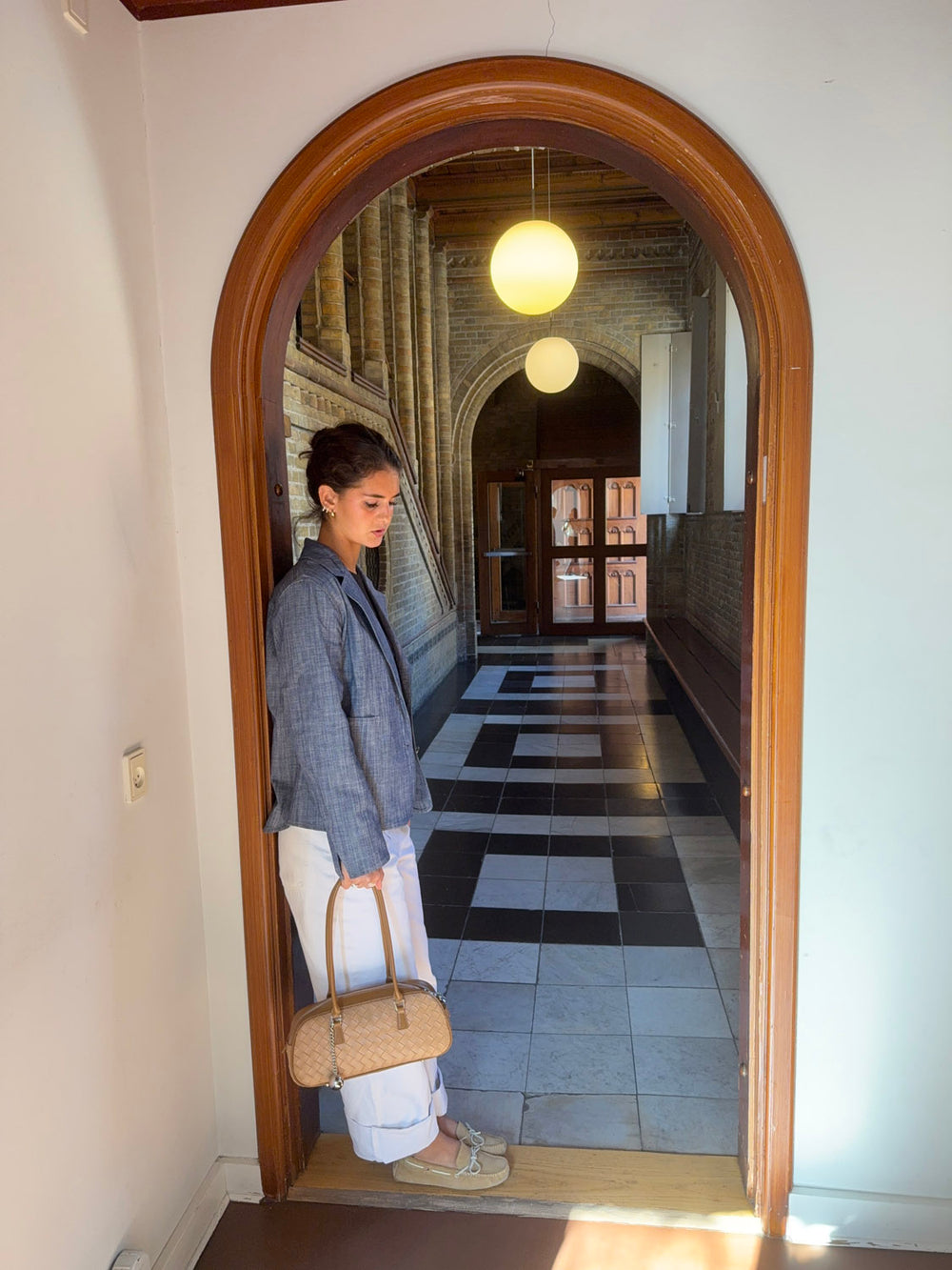 Noella håndtaske med mønster - Beige