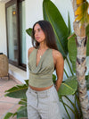 Martha halterneck top med glimmer - Kaki