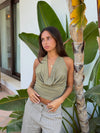 Martha halterneck top med glimmer - Kaki