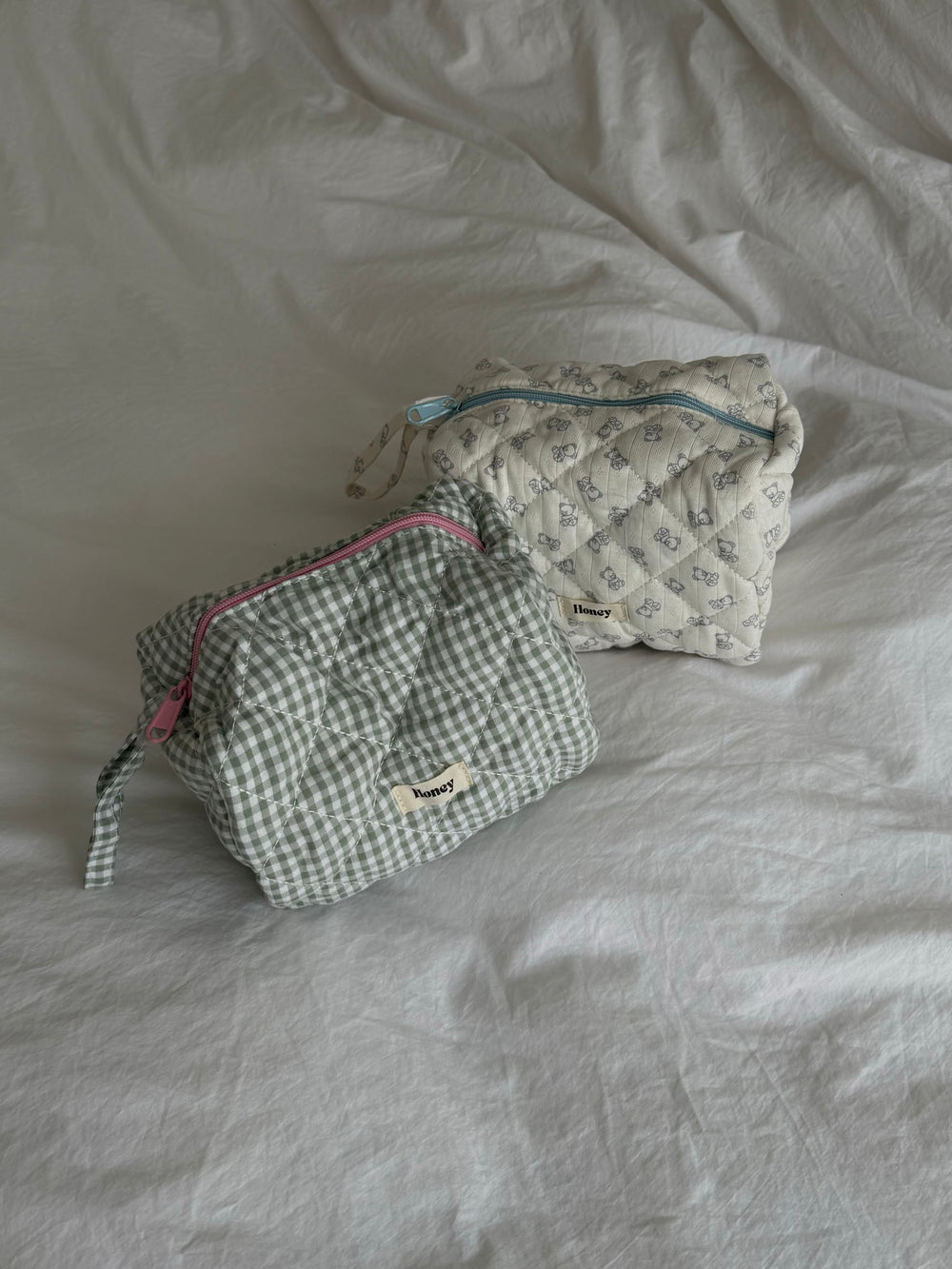 Honey lille toilettaske - Hvid/grøn ternet