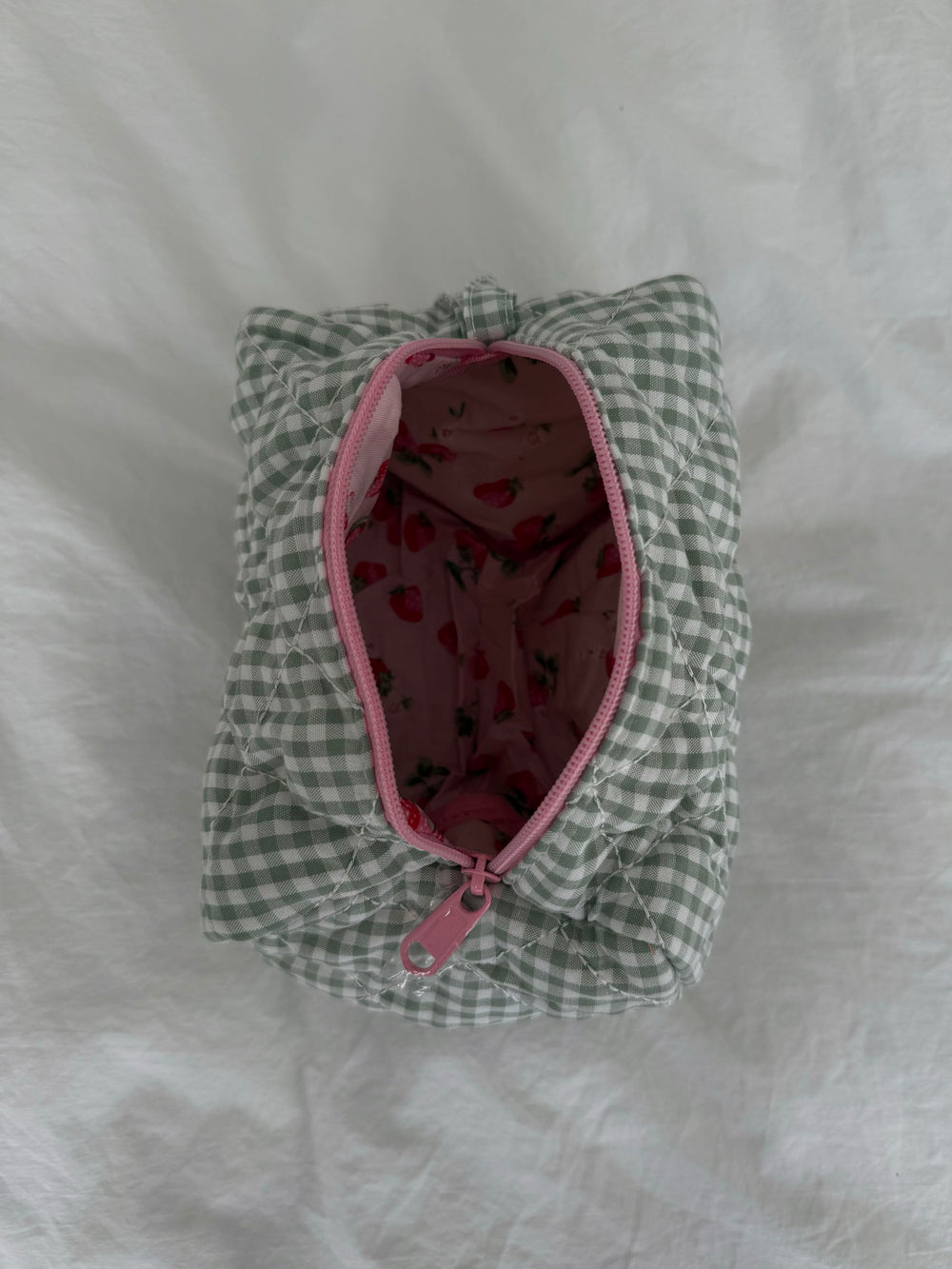 Honey lille toilettaske - Hvid/grøn ternet