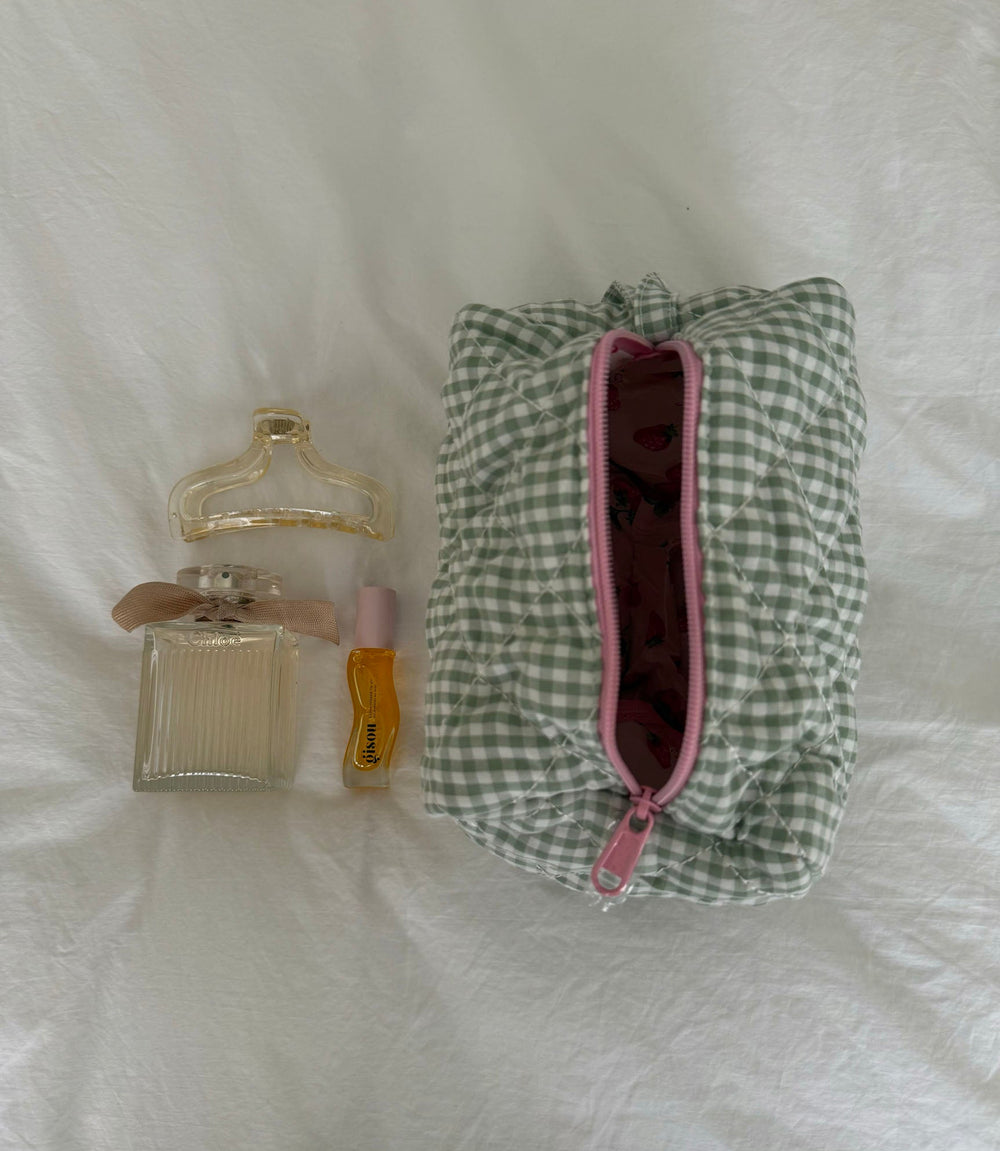 Honey lille toilettaske - Hvid/grøn ternet