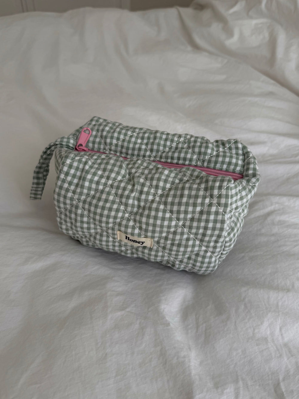 Honey lille toilettaske - Hvid/grøn ternet