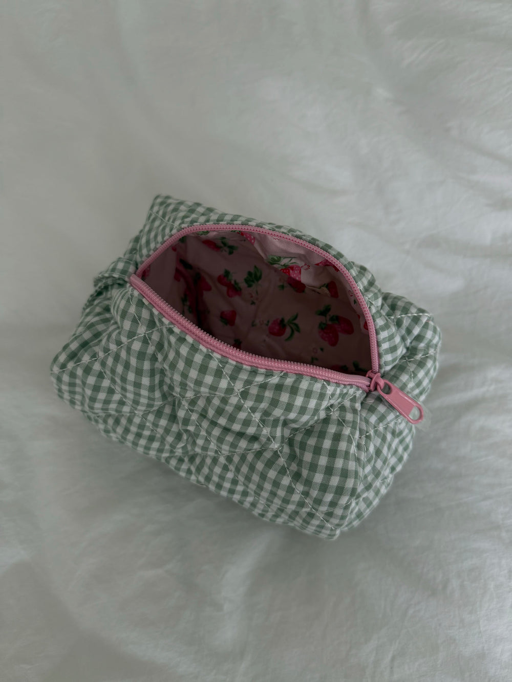 Honey lille toilettaske - Hvid/grøn ternet