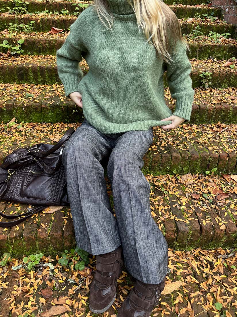 Valdamara oversized striktrøje med turtleneck - Grøn