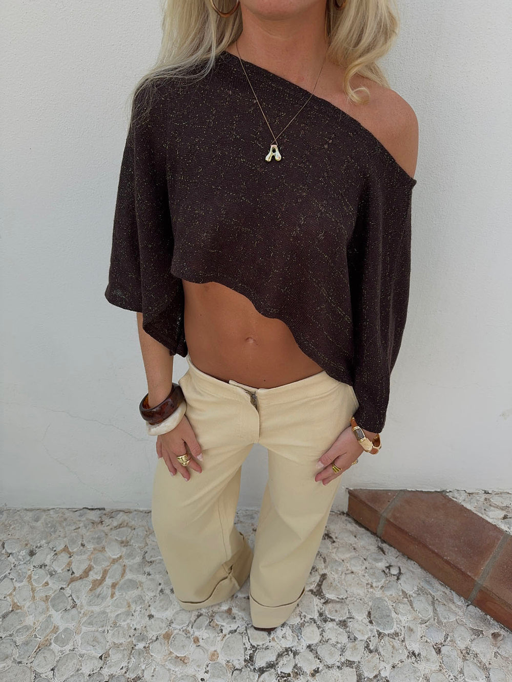 Emilie poncho med glimmer - Brun
