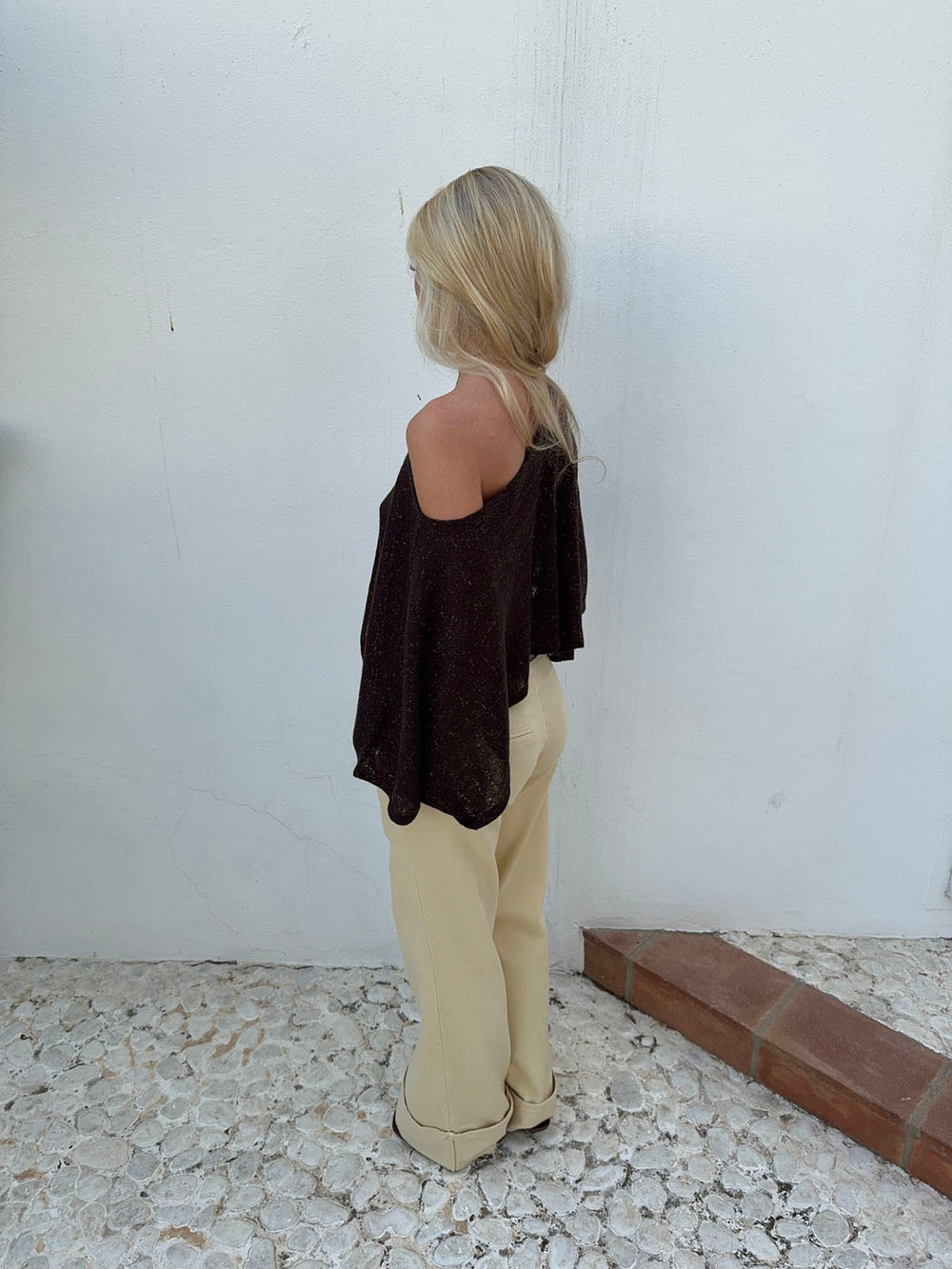 Emilie poncho med glimmer - Brun