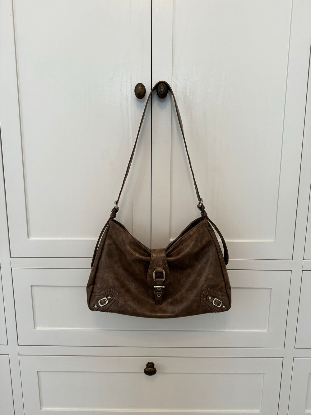 Shenzhen skuldertaske - Brun/sølv