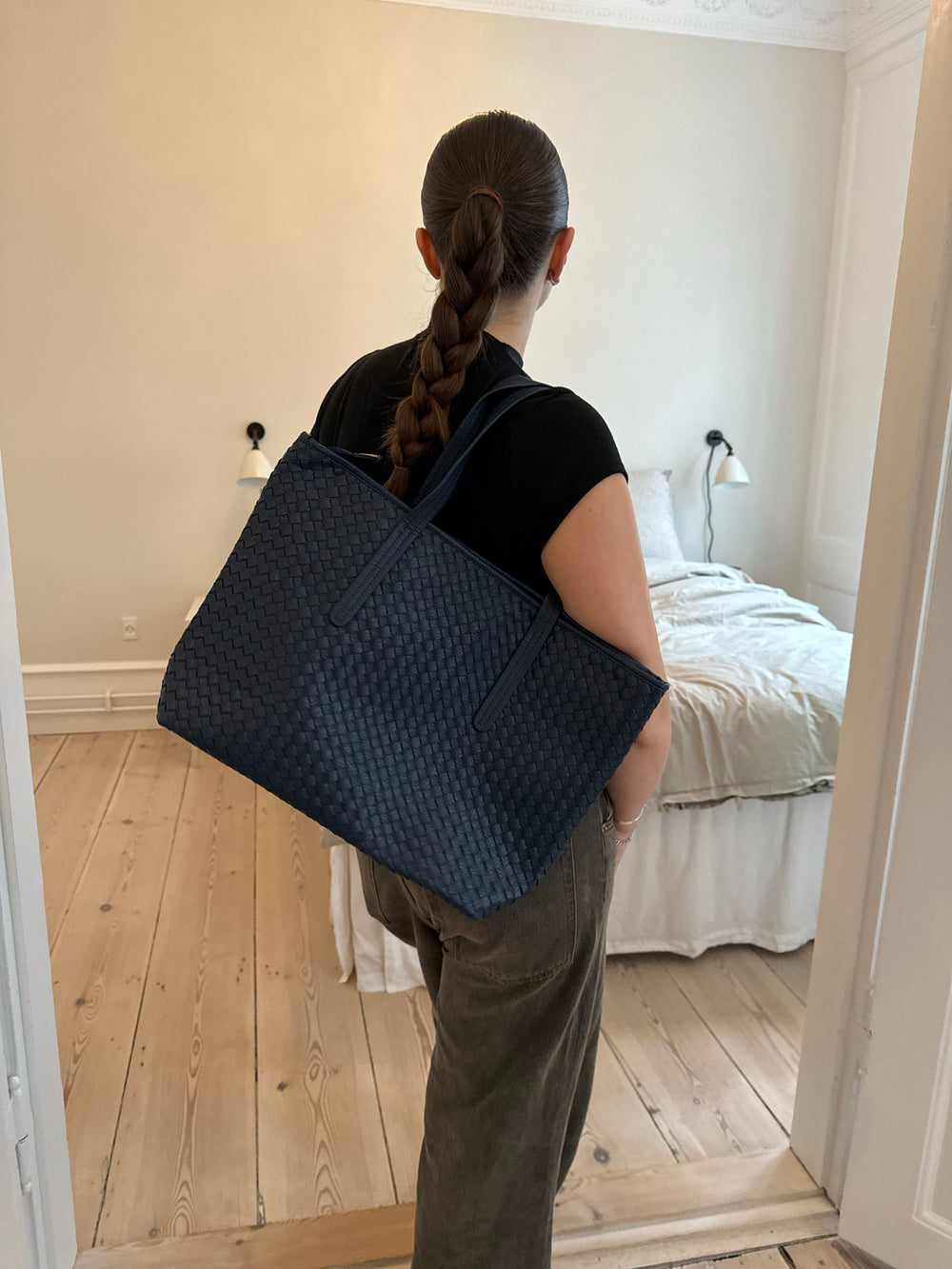 Macau skuldertaske i flet - Navy