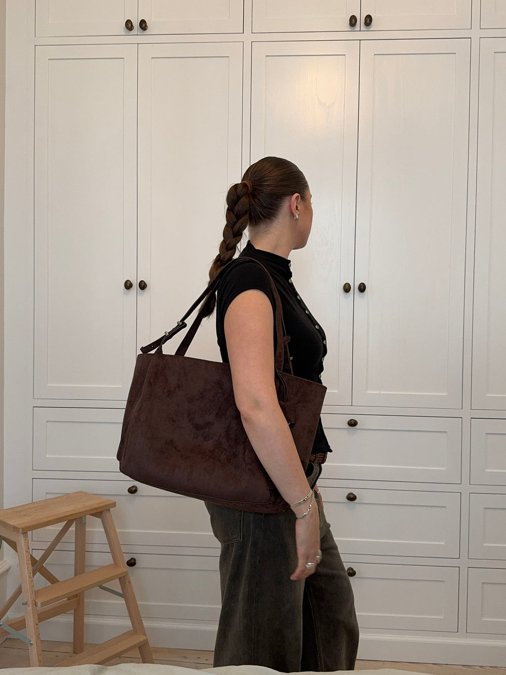 Rome skuldertaske i ruskind - Brun