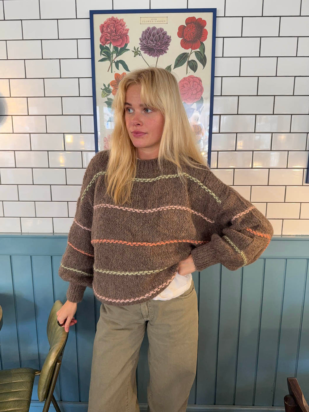 Rula striktrøje med striber - Brun